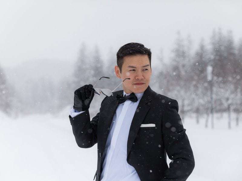 Ti looking regal on his pre-wedding shoot in Niseko